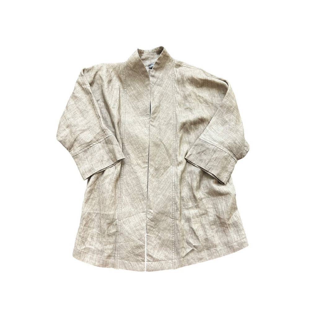 Ilona Pelli 100% Linen 2 Piece Set Jacket & Wide Leg Pants Beige Size 36/38
